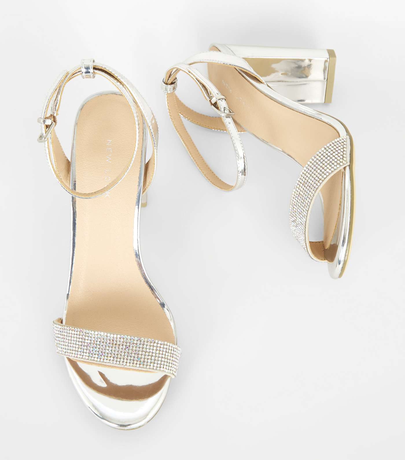 Silver Diamanté Strap Block Heel Sandals Image 3