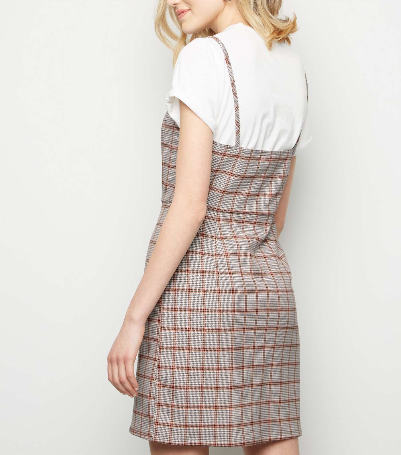 White Houndstooth Button Front Pinafore Dress Image 5