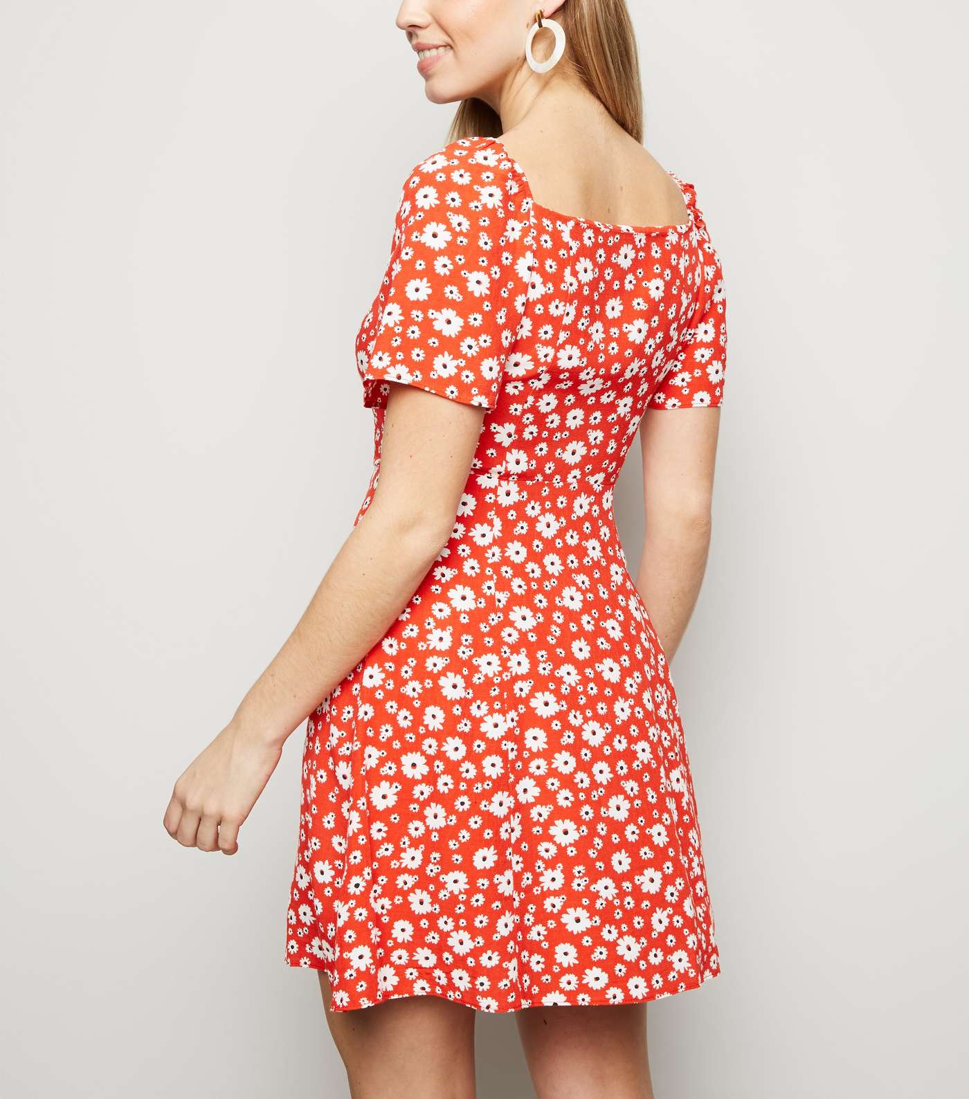 Red Floral Button Up Mini Dress Image 3