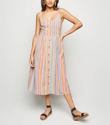 stripe button front midi dress