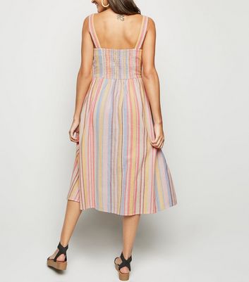 Stripe button clearance front midi dress