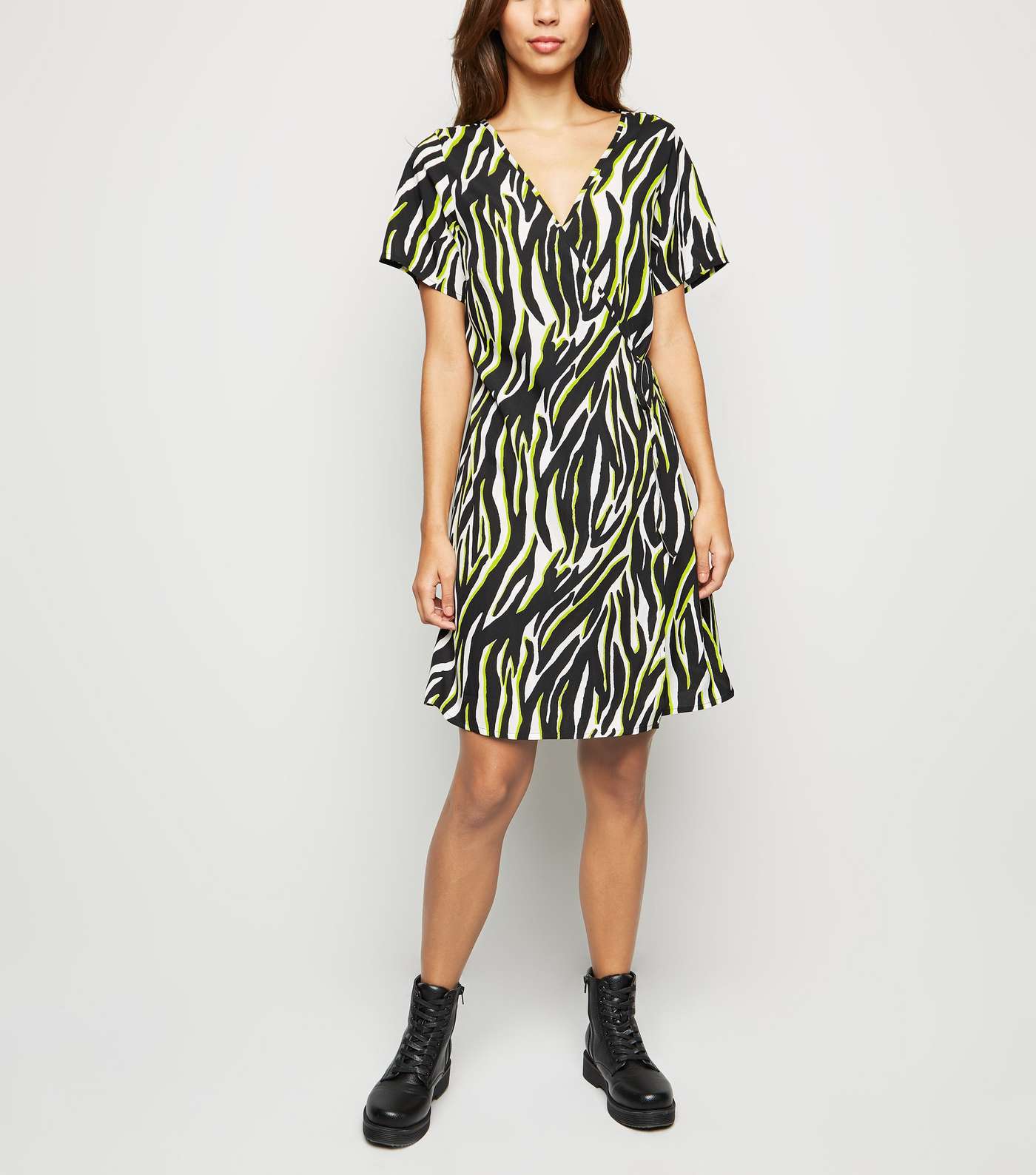 Tall Black Neon Zebra Print Wrap Dress Image 2