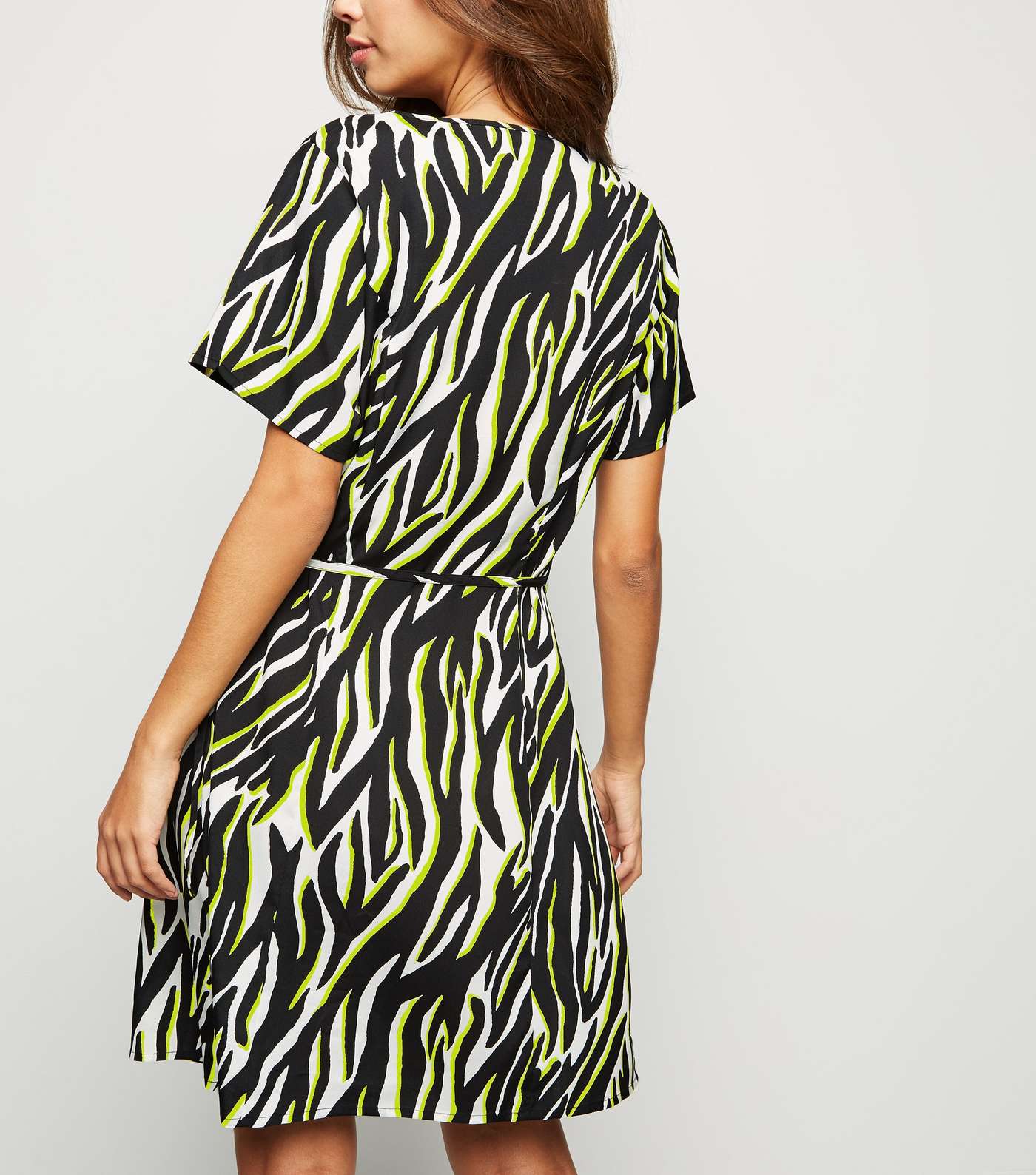 Tall Black Neon Zebra Print Wrap Dress Image 4
