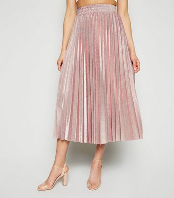 Image of Bronze Glitter Pleated Midi Skirt New Look