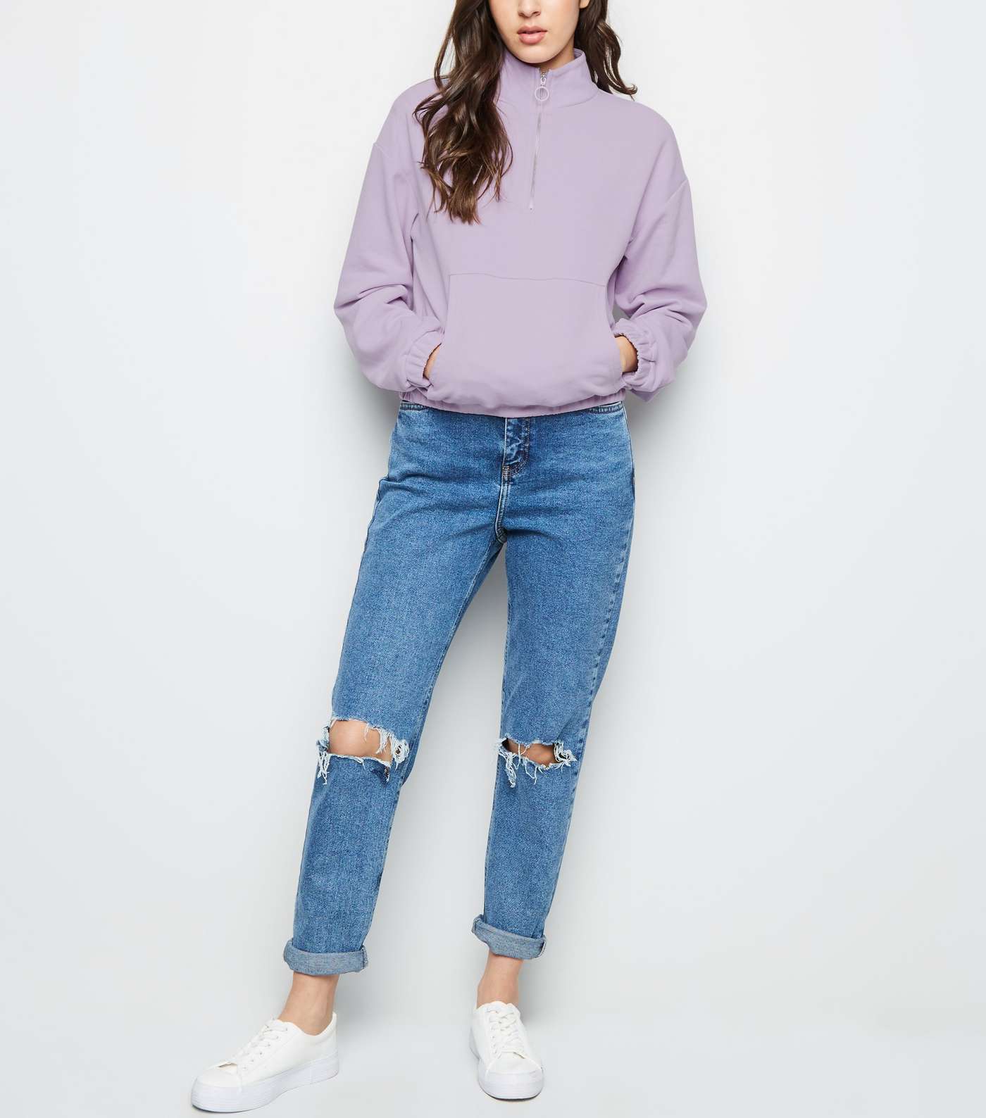 Lilac Half Zip Pocket Front Sweatshirt  Image 2