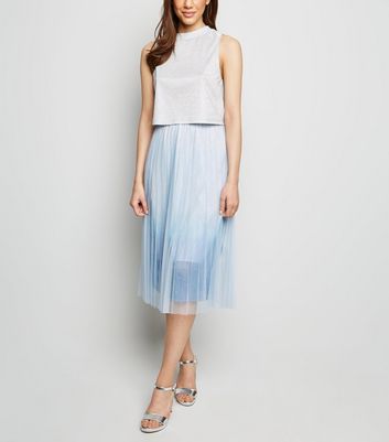 new look blue pleated skirt