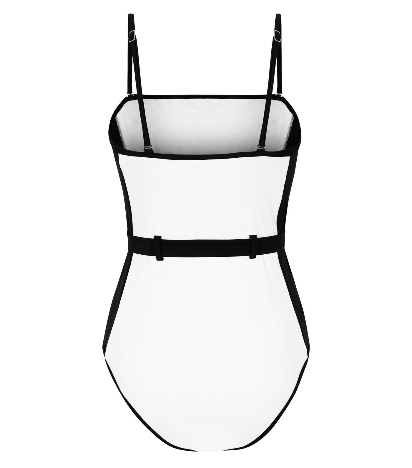 White Colour Block Belted Bandeau Swimsuit Image 5