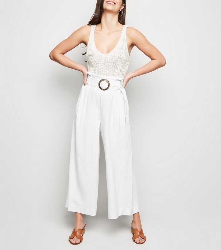White Linen Look Crop Trousers