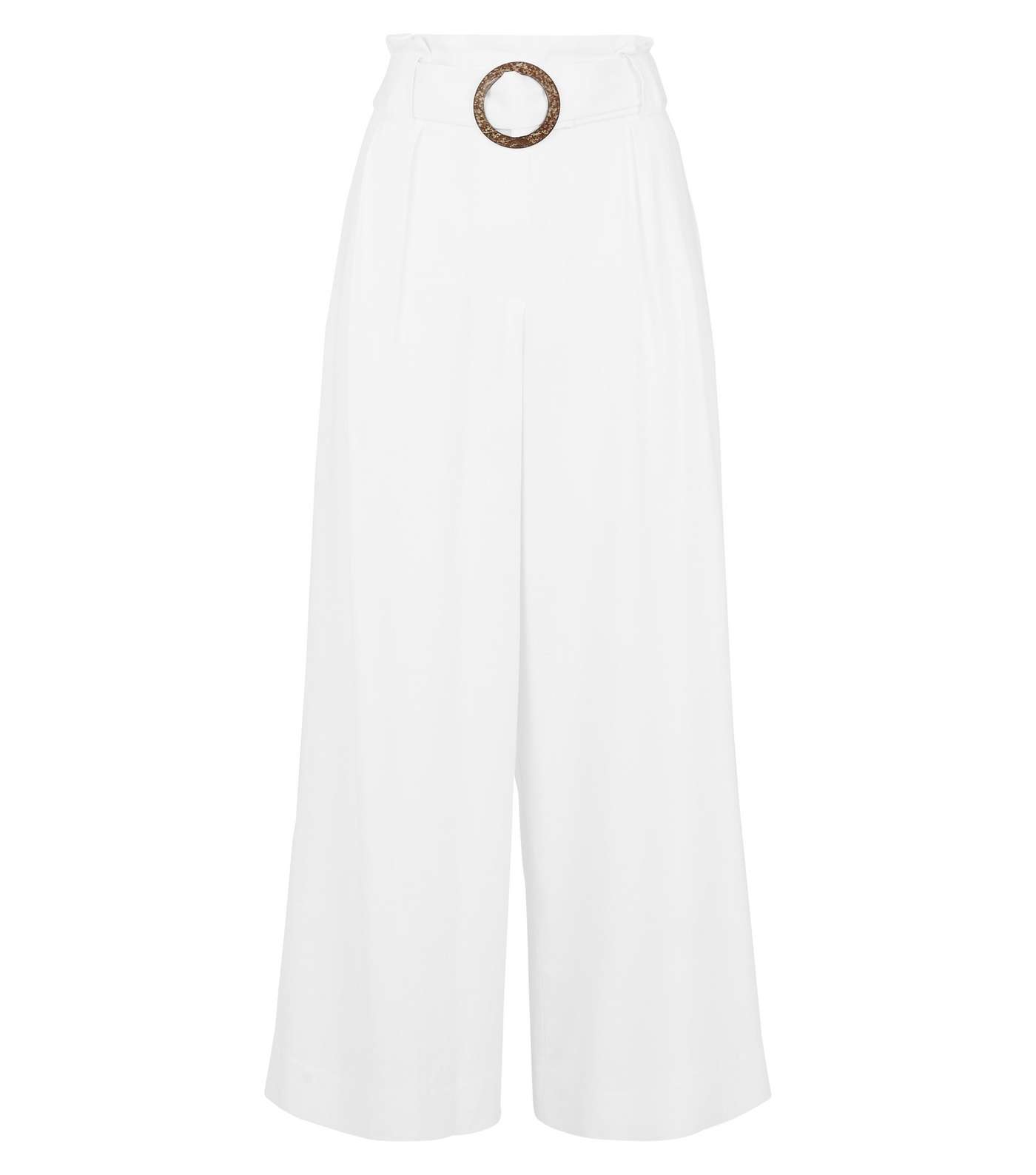 White Linen Look Crop Trousers Image 4