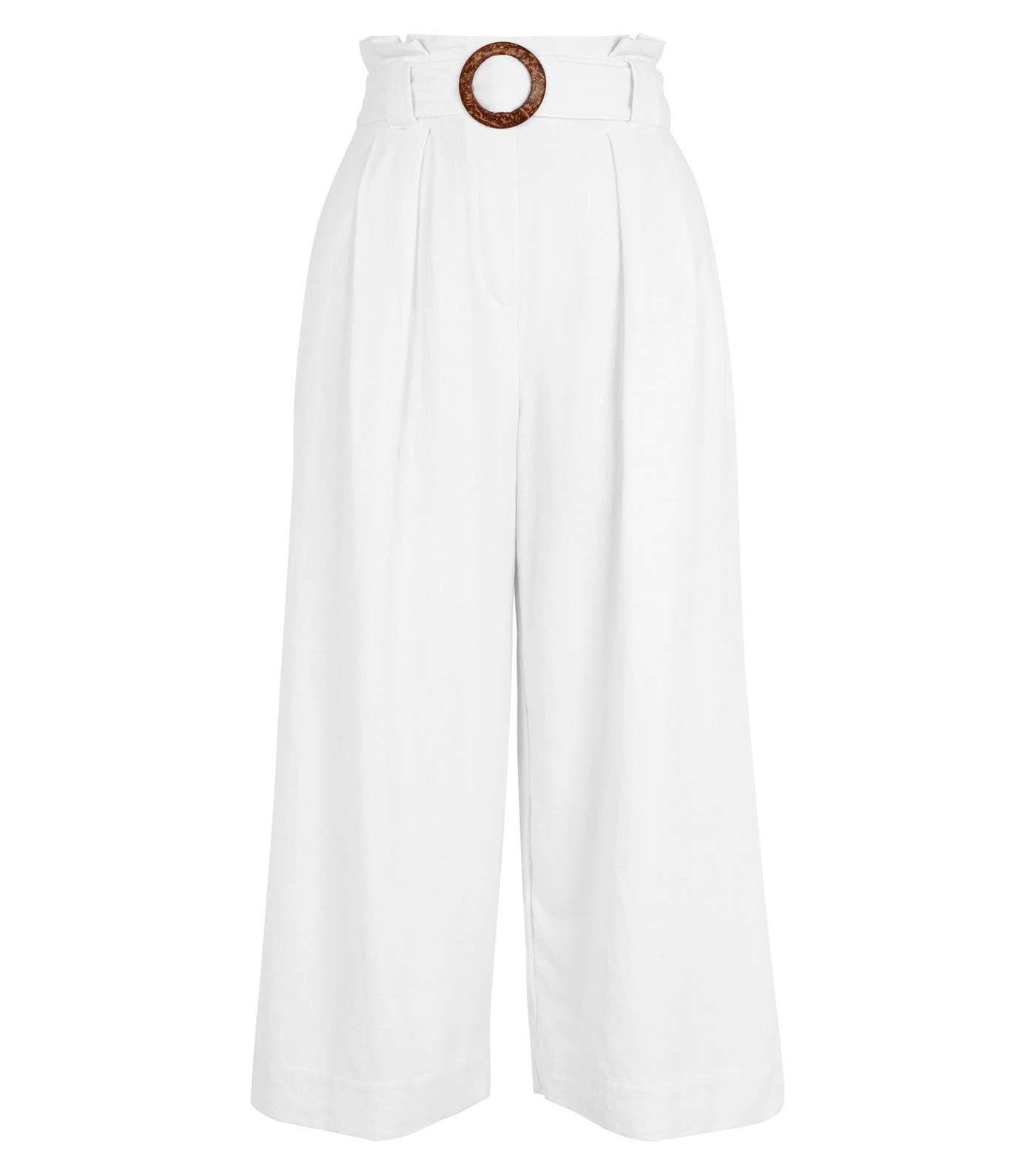 Off White Linen Look Crop Trousers Image 4
