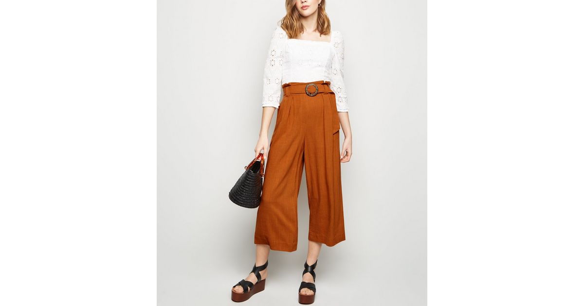 Rust Linen Look Crop Trousers | New Look