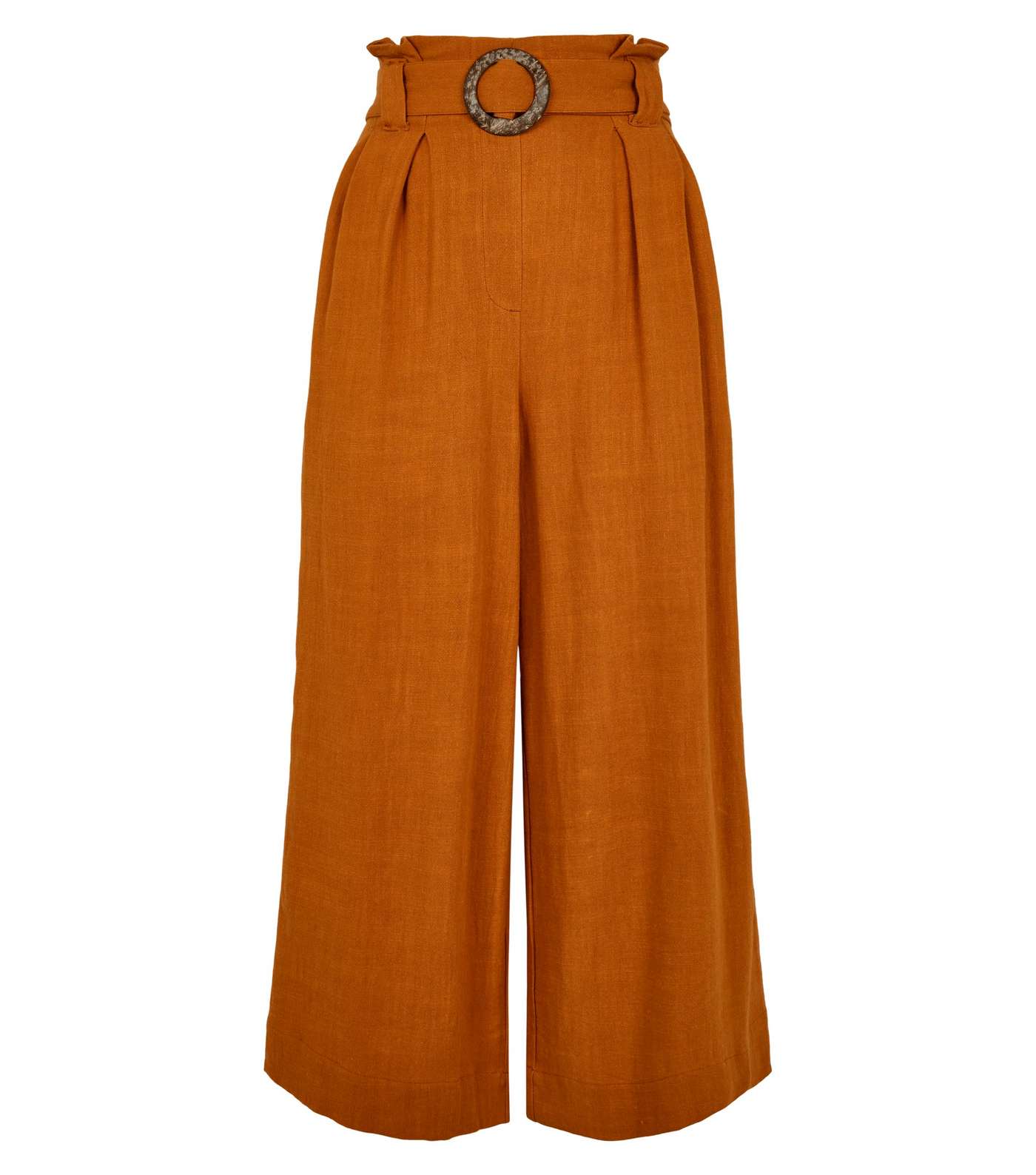 Rust Linen Look Crop Trousers Image 4