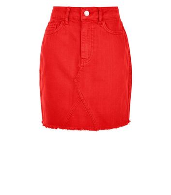 red jean skirt