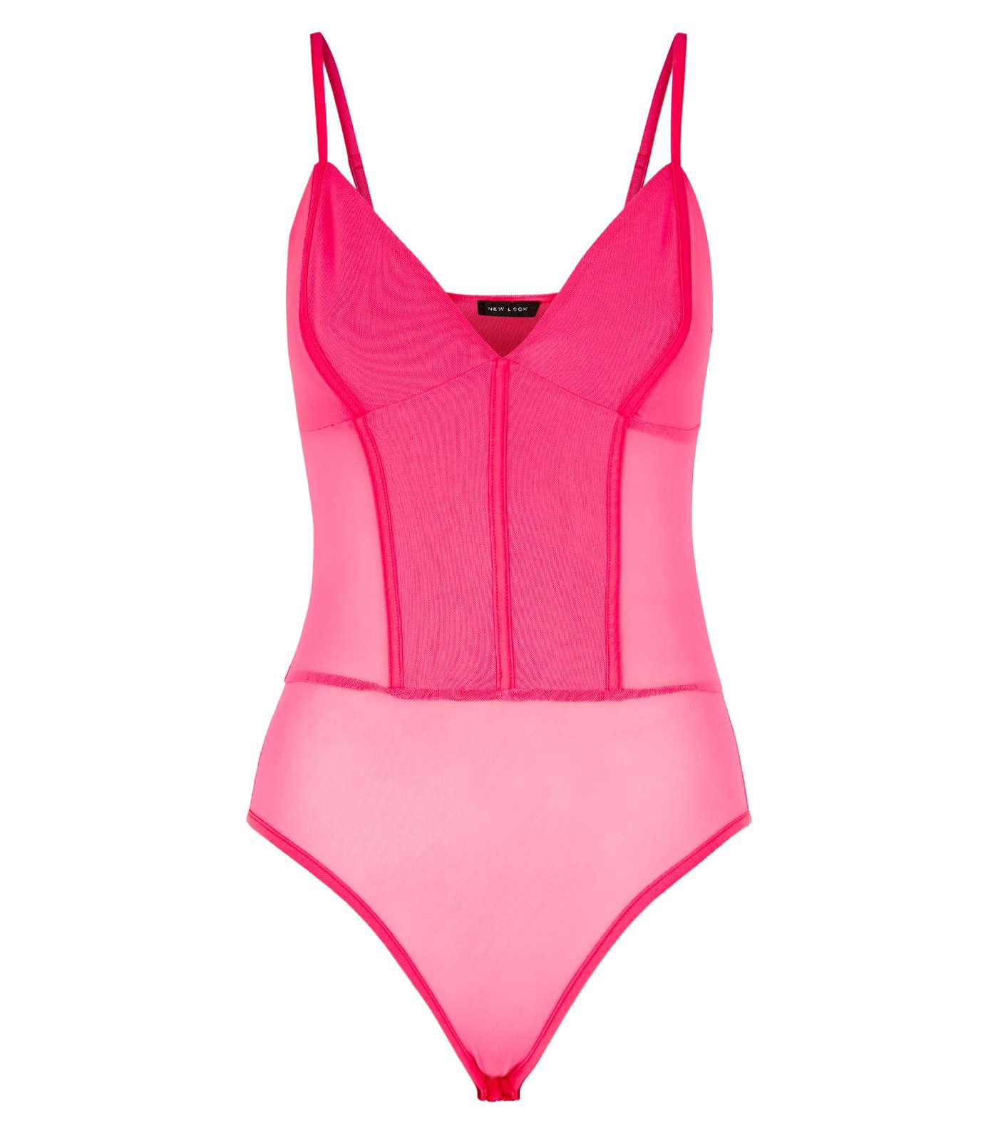 Bright Pink Mesh Strappy Bodysuit Image 4