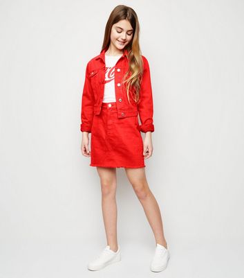 Girls red sale denim jacket