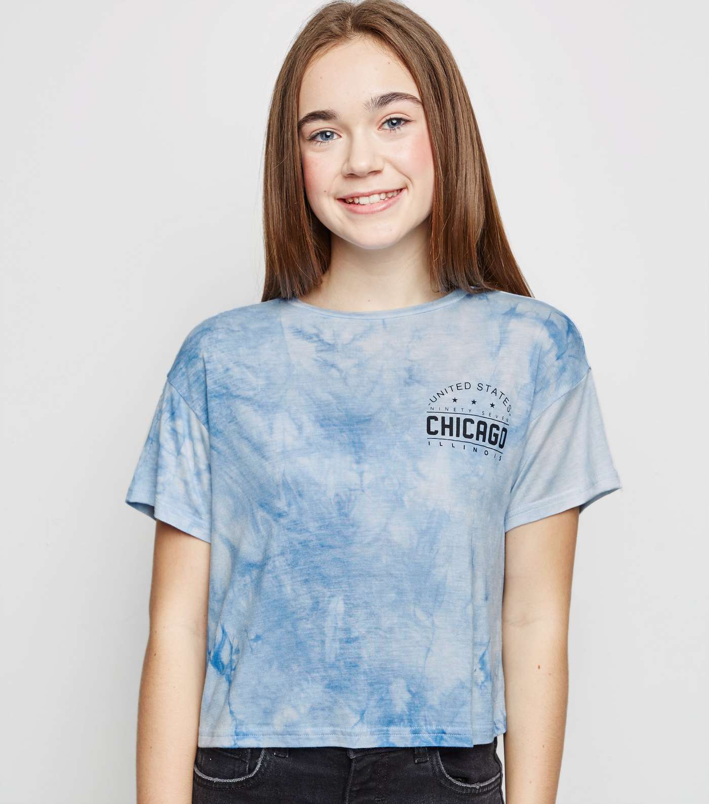 Girls Blue Tie Dye Chicago Slogan T-Shirt 