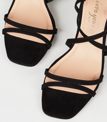 black strappy wide fit heels