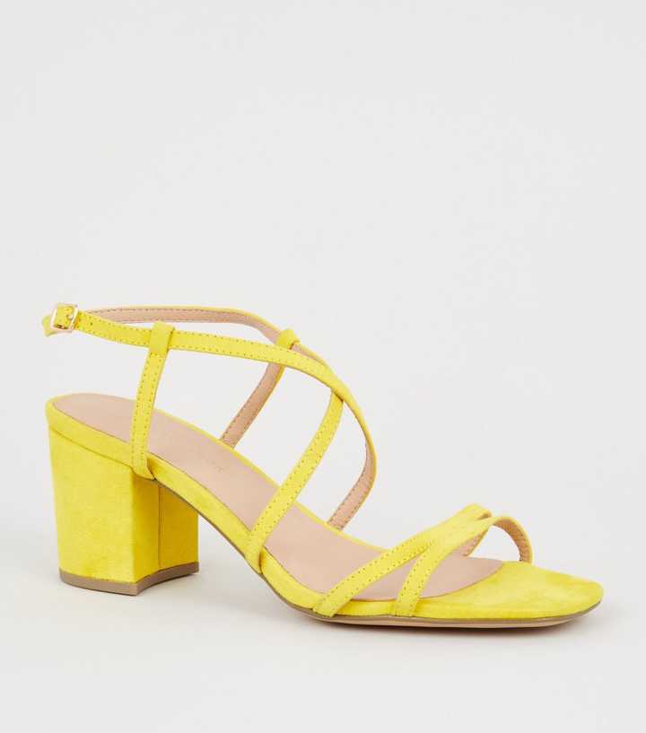 Wide Fit Yellow Suedette Strappy Heel Sandals | New Look