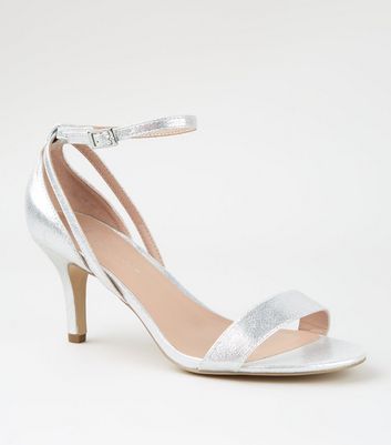 Wide Fit Silver Low Heel Sandals | New Look