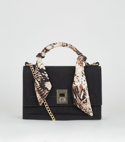 Black Snake Print Scarf Handle Bag