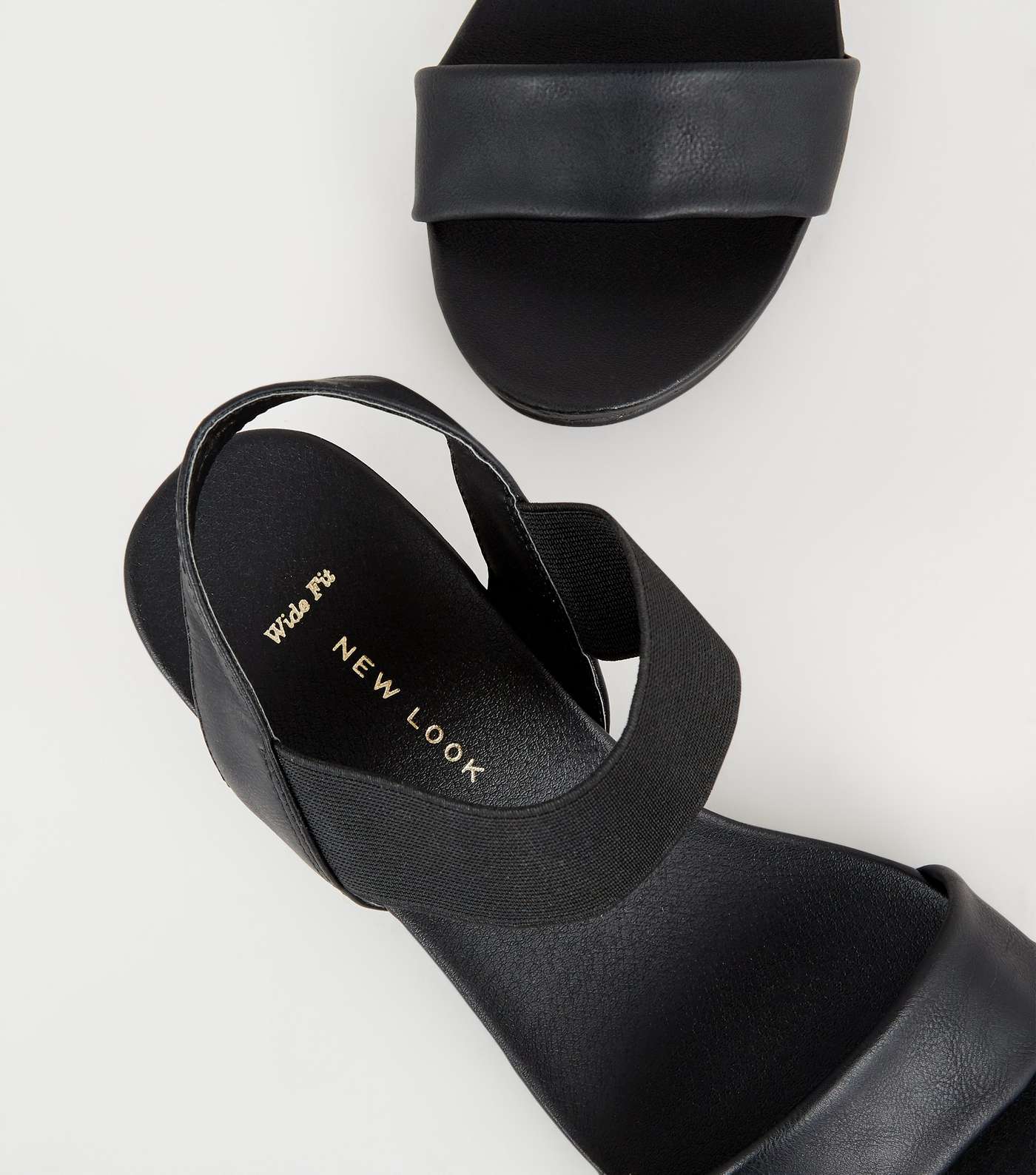 Wide Fit Black Leather-Look Low Heel Sandals Image 4