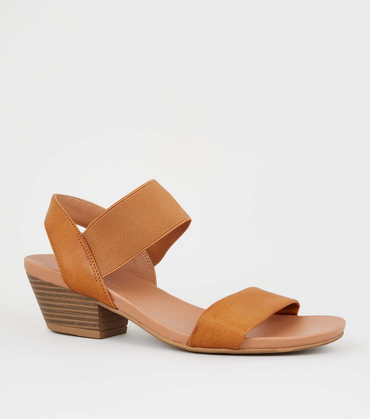 Wide Fit Tan Leather-Look Low Heel Sandals