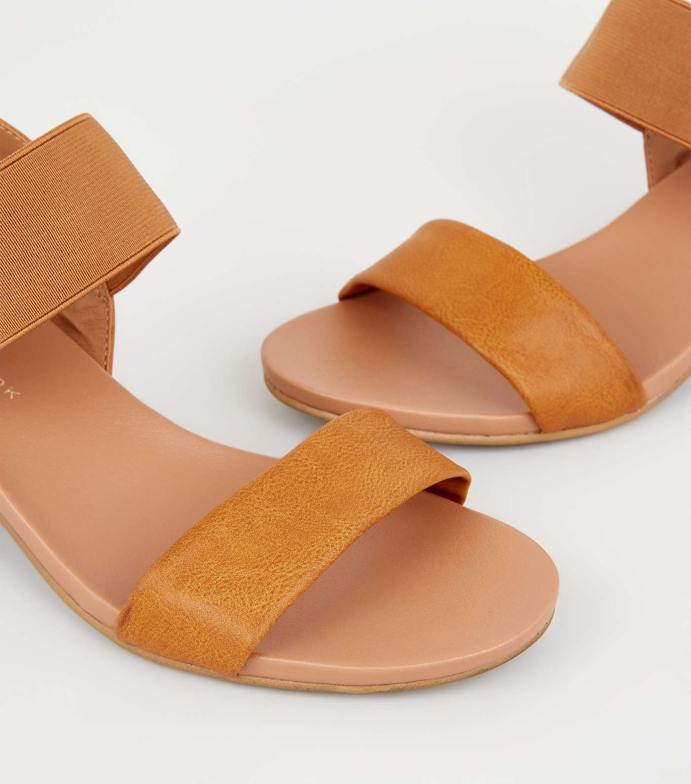 Wide Fit Tan Leather-Look Low Heel Sandals Image 3