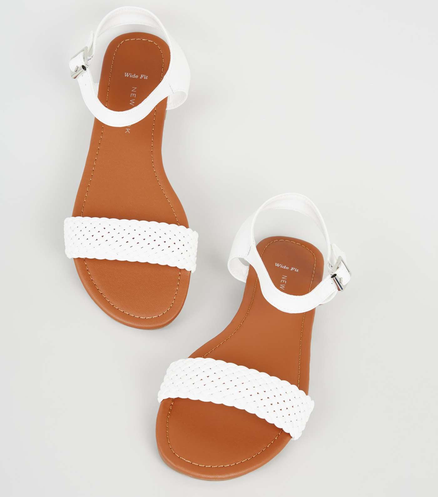 Wide Fit White Woven Strap Flat Sandals Image 4