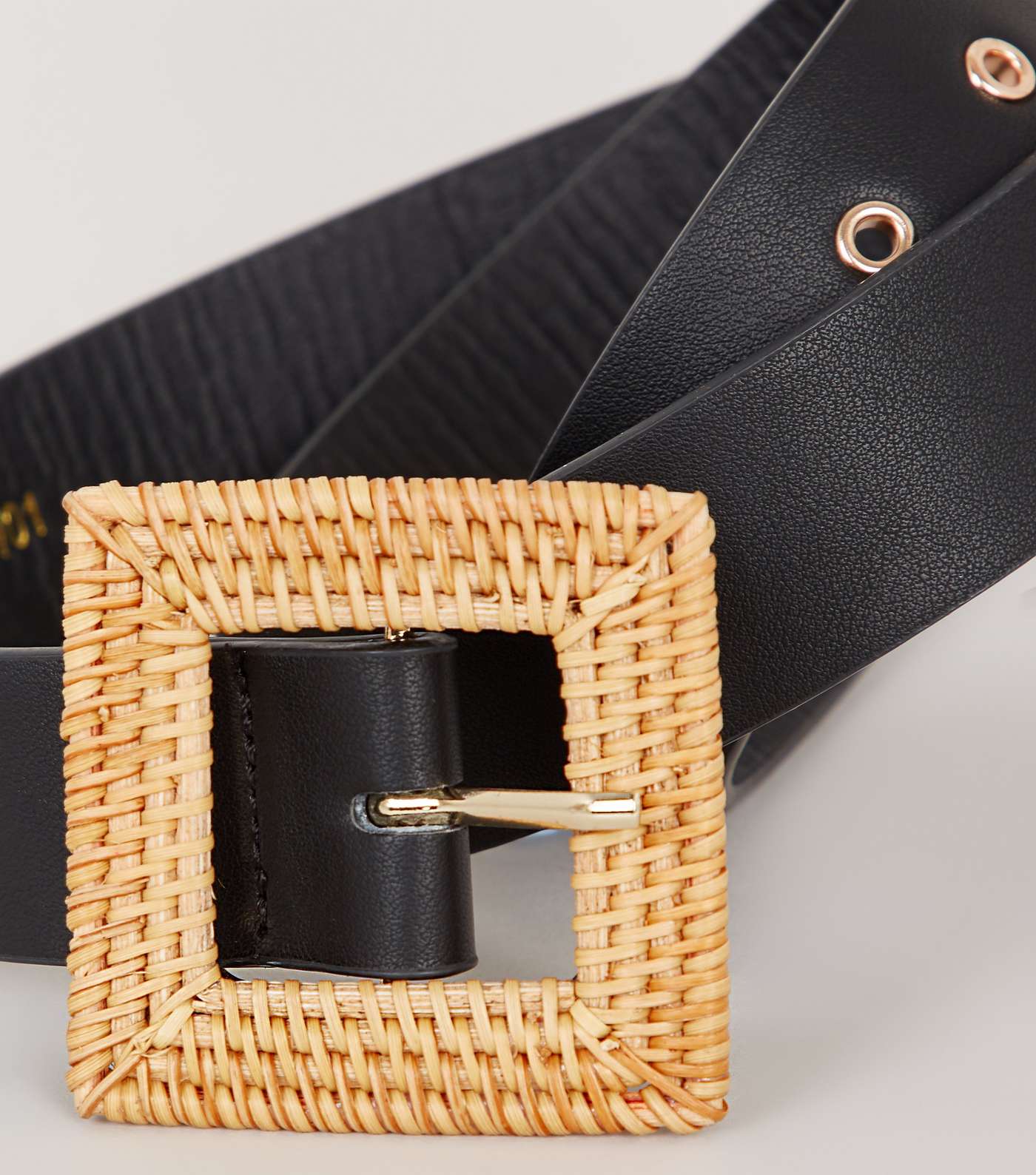 Black Woven Straw Effect Square Buckle Belt Image 3