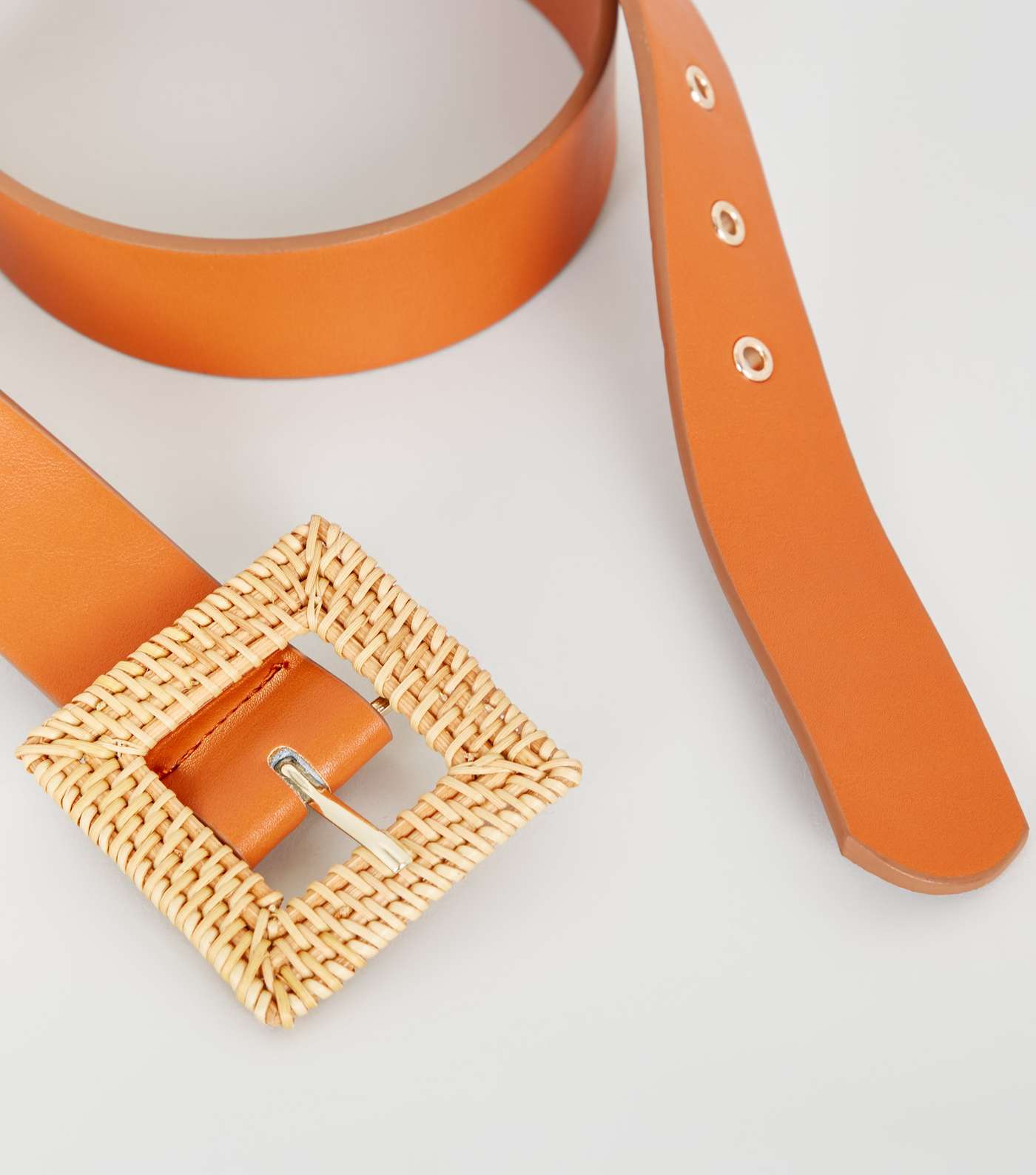 Tan Woven Straw Effect Square Buckle Belt Image 3