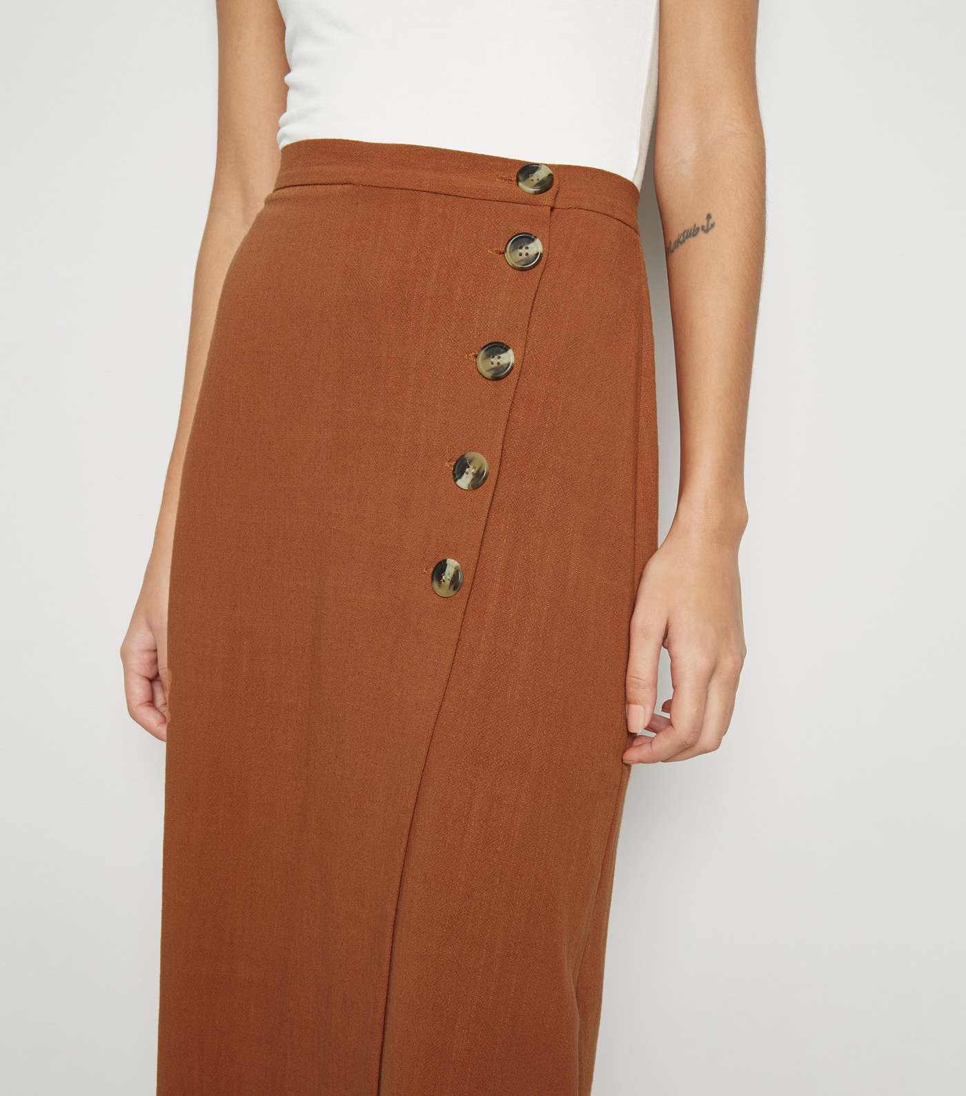 Rust Linen Look Button Up Midi Skirt Image 5