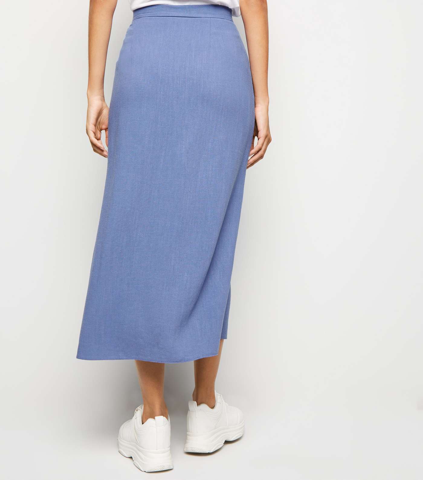 Pale Blue Linen Look Button Up Midi Skirt Image 5