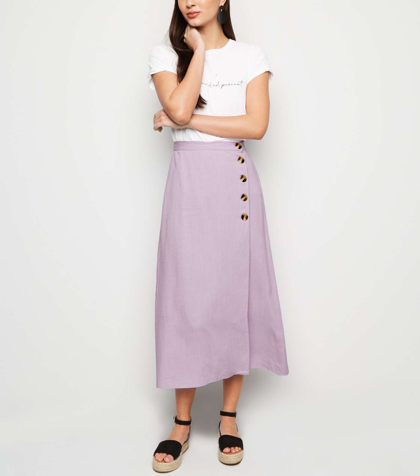 Lilac Linen Look Button Up Midi Skirt