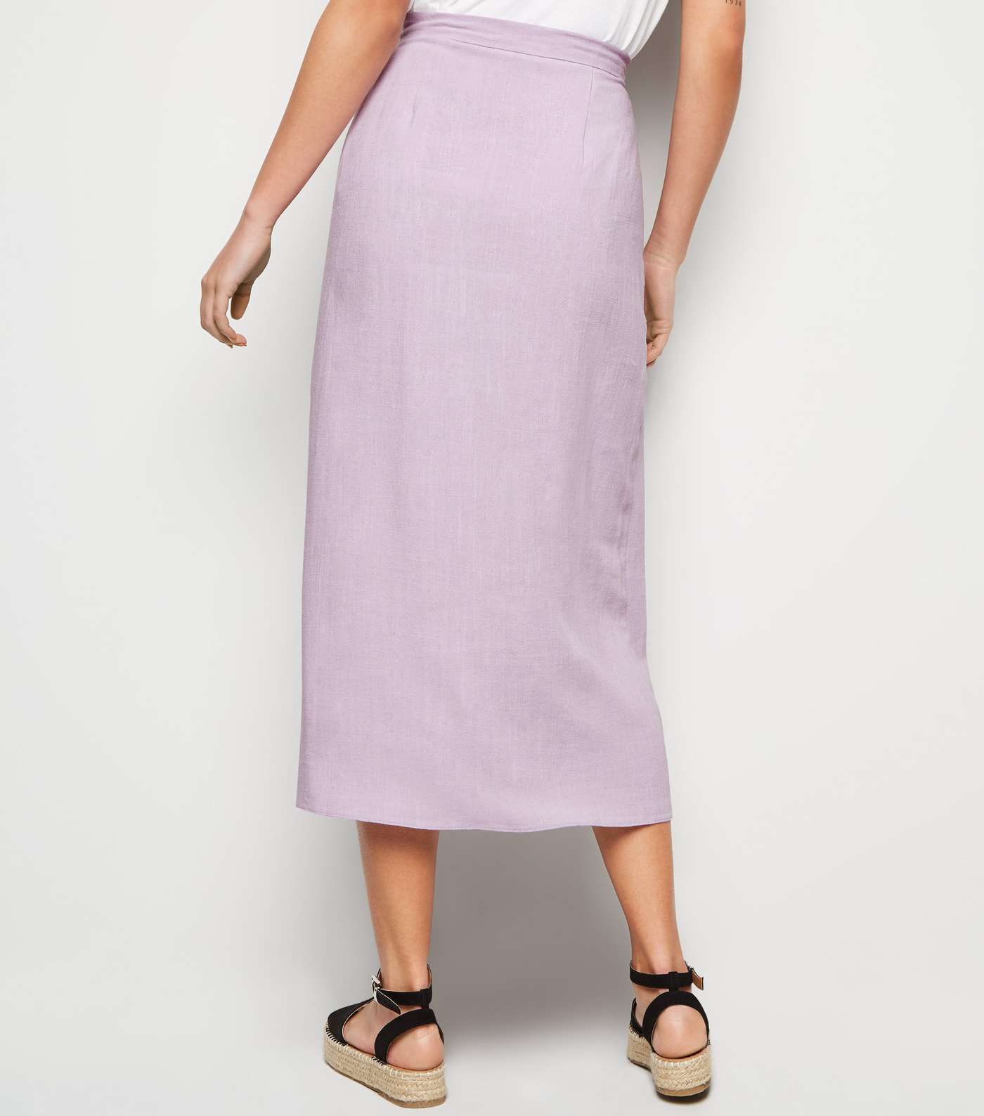 Lilac Linen Look Button Up Midi Skirt Image 3