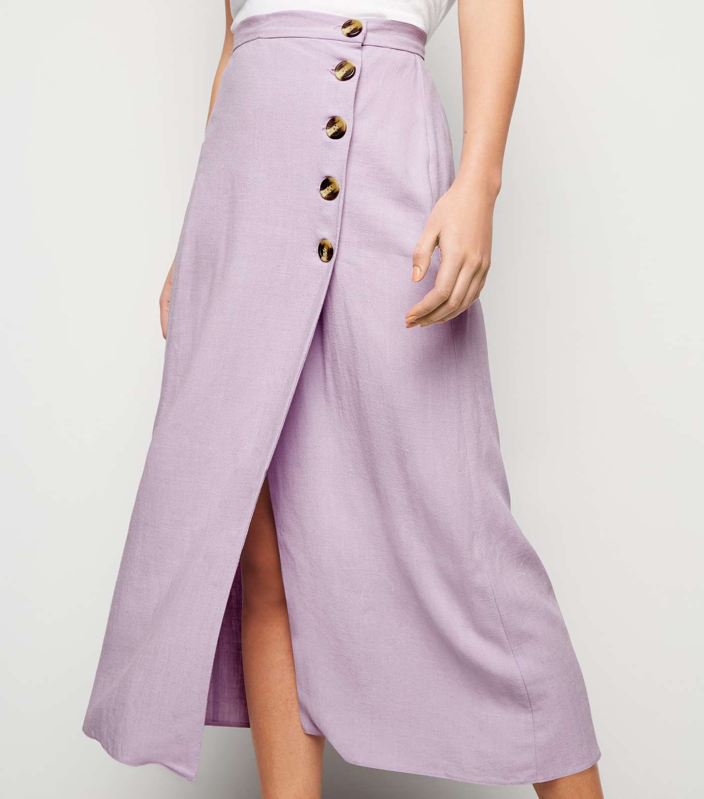 Lilac Linen Look Button Up Midi Skirt Image 5