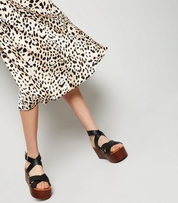 new look brown leopard print midi wrap skirt