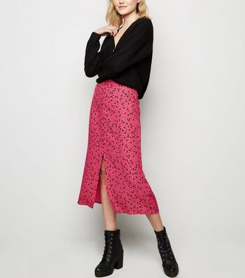new look pink midi skirt