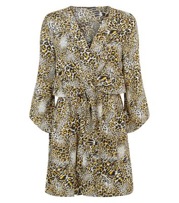 AX Paris Yellow Leopard Print Wrap Dress New Look shop for AX Paris Yellow Leopard Print Wrap Dress New Look at Shopo