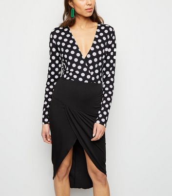 AX Paris Black 2 in 1 Polka Dot Dress New Look