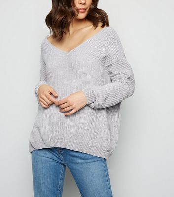 Blue Vanilla Pale Grey Chenille V-Neck 