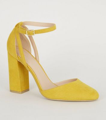 mustard yellow block heels