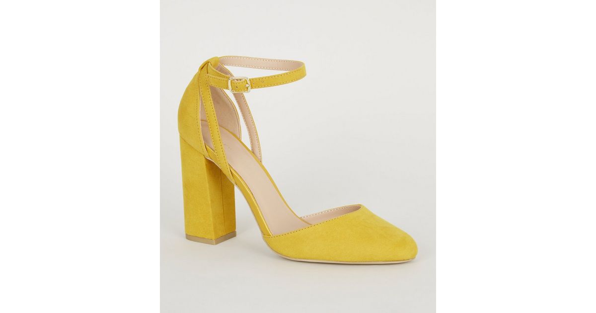 Mustard Suedette Ankle Strap Block Heels New Look