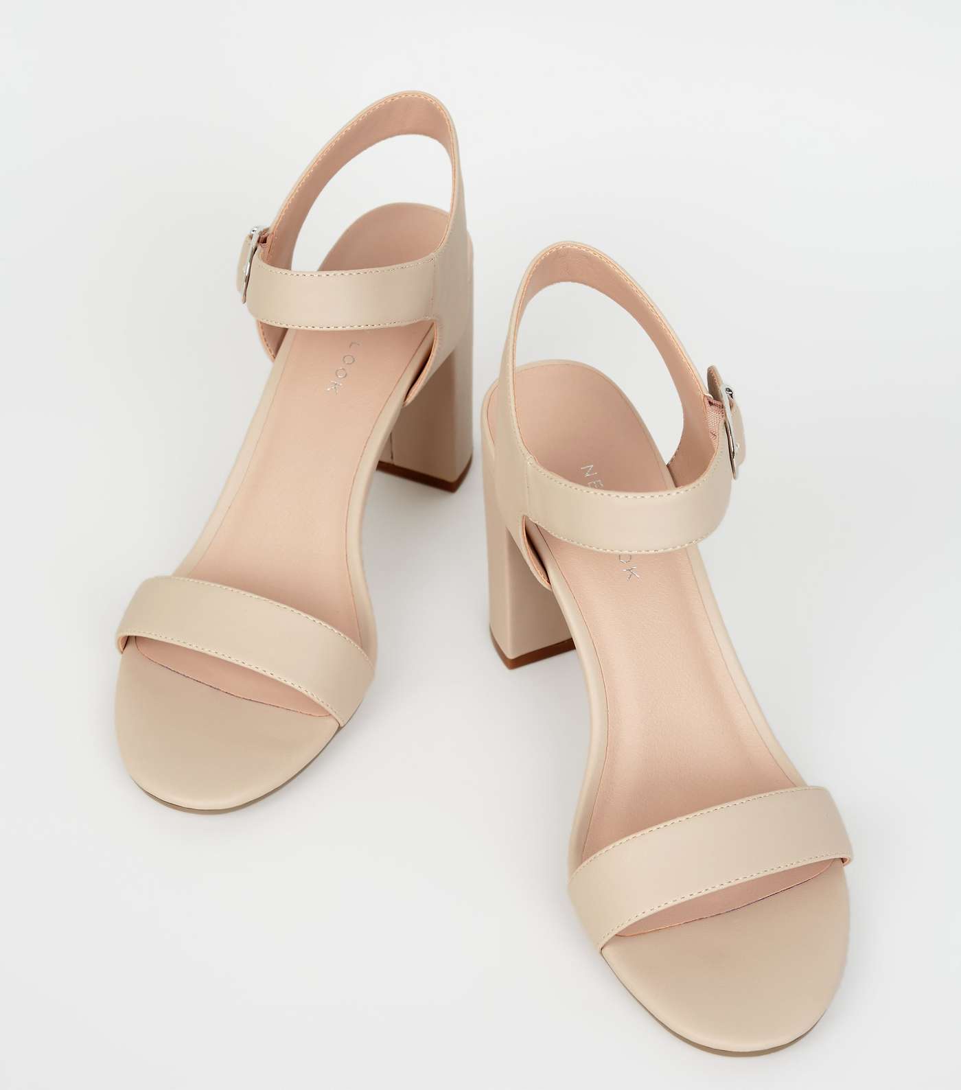 Cream Leather-Look 2 Part Block Heel Sandals  Image 4