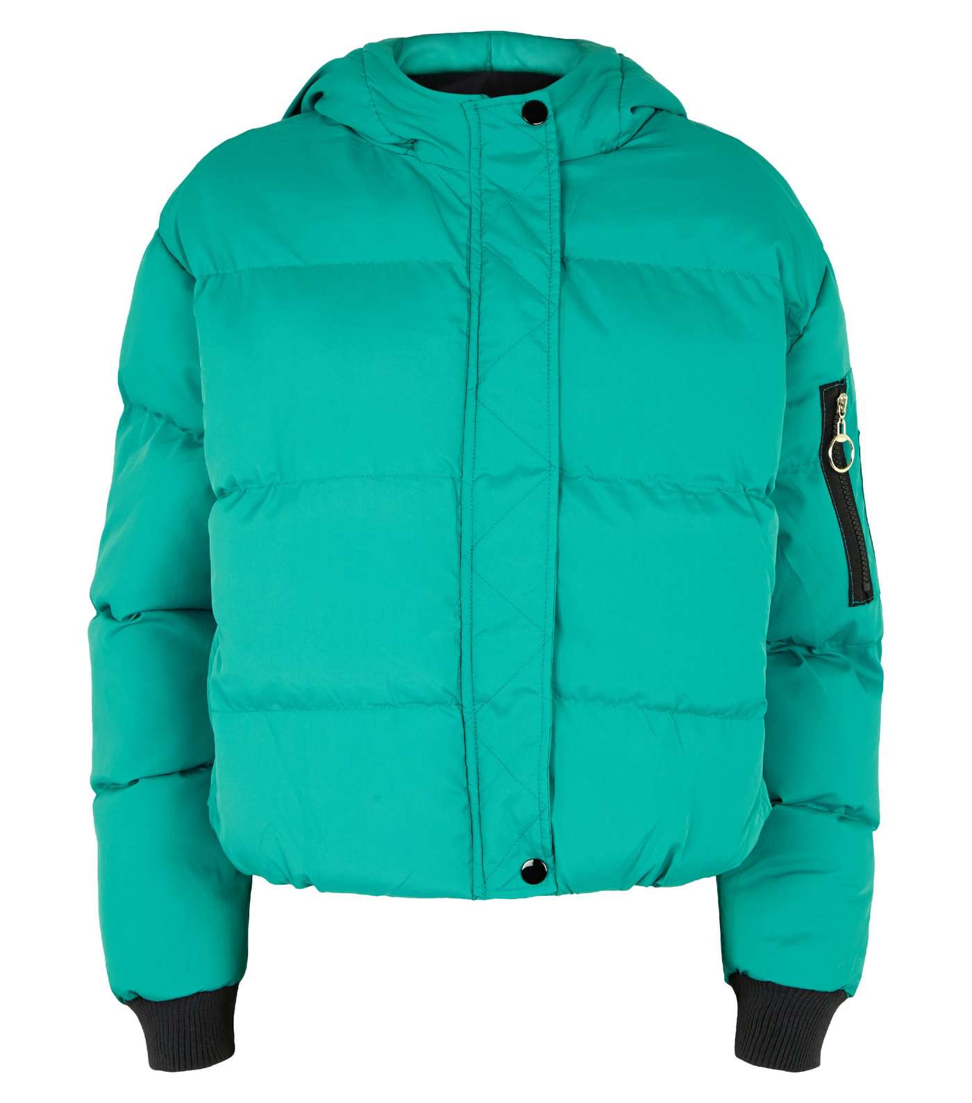 Blue Vanilla Green Hooded Cropped Puffer Jacket Image 3
