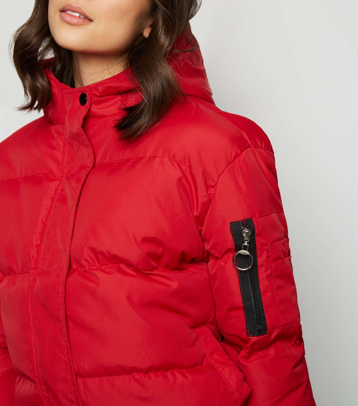 Blue Vanilla Red Hooded Cropped Puffer Jacket Image 3