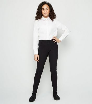 Girls Black Popper Front Grow Hem School Trousers | New Look