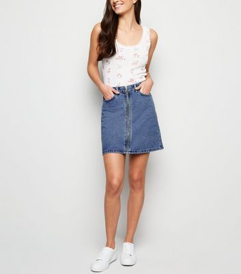 zip front denim mini skirt