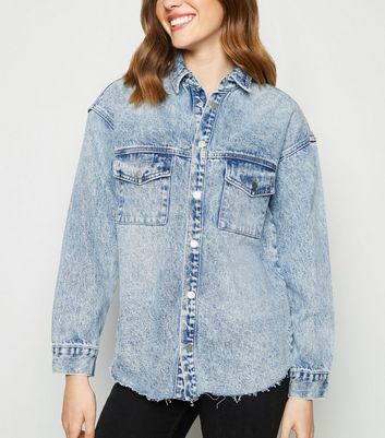 Veste en jean bleu clair délavée à l'acide et à bas brut New Look Raw, Veste en jean Veste en jean Manches Longues