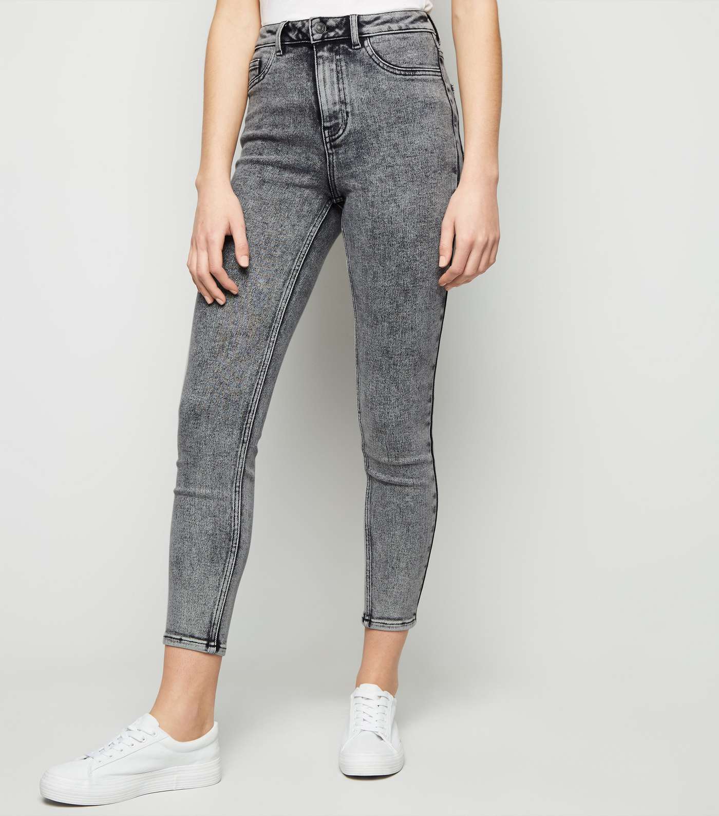 Grey Acid Wash High Waist Super Skinny Hallie Jeans Image 2