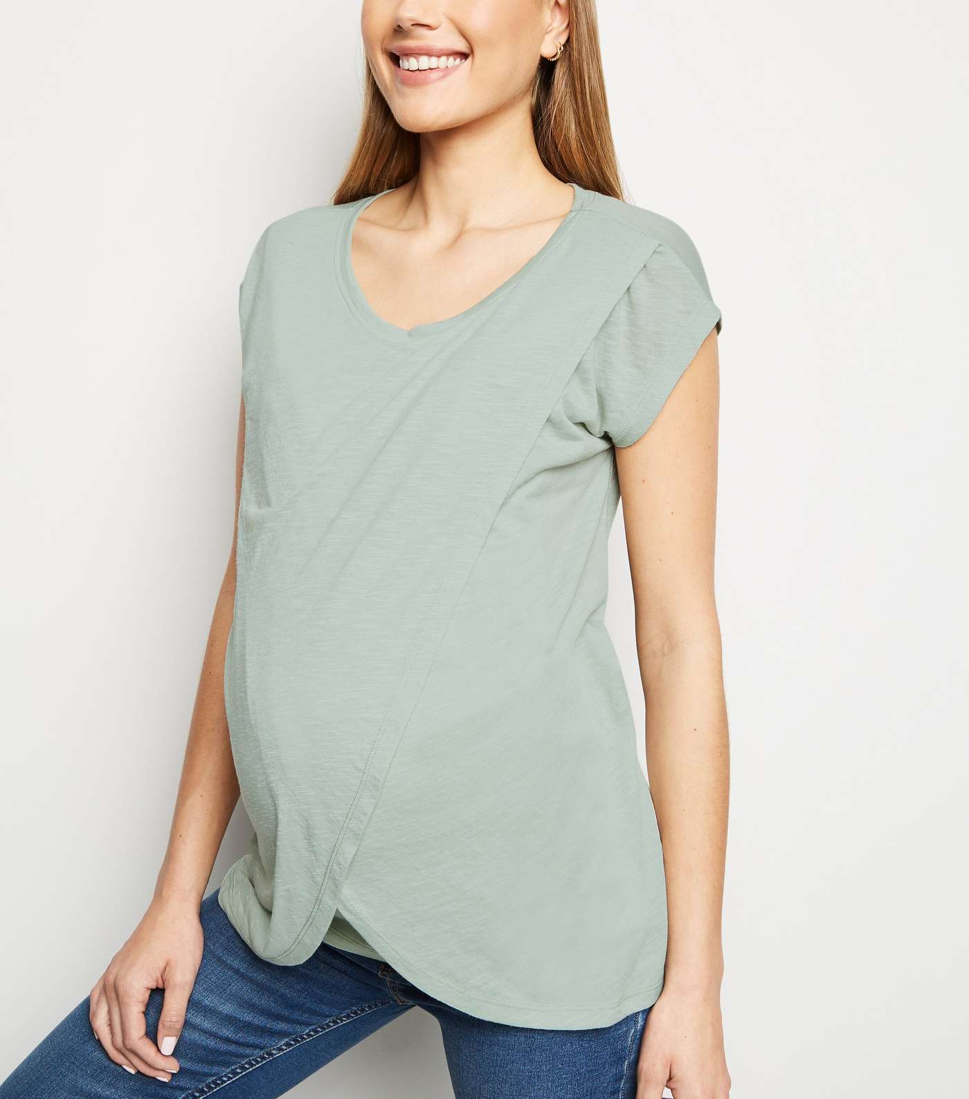 Maternity Mint Green Wrap Front Nursing T-Shirt 